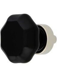 Black Octagonal Glass Knob with Brass Base 1 3/8-Inch Diameter